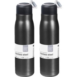 2x stuks RVS thermosflessen / isoleerflessen voor onderweg 550 ml zwart - Thermoflessen