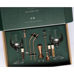 Cocora Gin Tonic Geschenkset - 12-delige RVS Cocktail Set - Tritan® Kristalglazen - Cocktail Boek - Luxe Cadeauverpakking - Rosé Goud