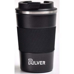 Pulver Koffiebeker to go - Thermosbeker - Lekvrij, RVS & Dubbelwandig Koffie Beker / mok- 380ml - Extra rubberen laag - travel mug - Zwart