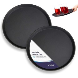 Rond Zwart Dienblad met Antislip Oppervlak en Hoge Rand voor Thuis en in de Horeca (2 Stuks - Diameter: 40cm)