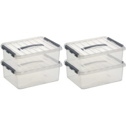 10x Sunware Q-Line opberg box/opbergdoos 12 liter 40 x 30 x 14 cm kunststof - A4 formaat opslagbox - Opbergbak kunststof transparant/zilver