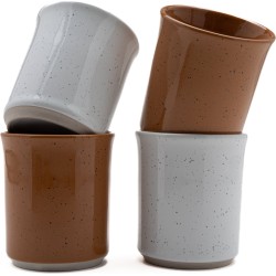 Koffiekopjes - koffiemok - koffiebeker - set van 4 kopjes - 150ML - keramiek - hip en trendy - kado voor hem & haar - wit - bruin/congac