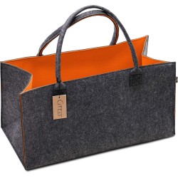 Premium vilten tas - als hoogwaardige boodschappentas, chique vrijetijdstas of badtas, krantenmand, vilten mand, boodschappenmand, stevige brandhouttas - tweekleurig grijs en oranje