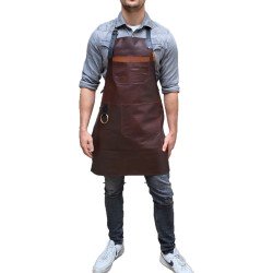 Handgemaakt BBQ Schort - Leren Schort met extra vak - Barbecueschort - Lederen Schort warm bruin- Kokschort - Kookschort – Keukenschort Man - kado - gift - Rielse Reuzen