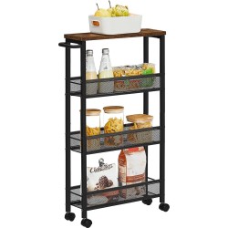 IN-HOMEXL Keuken Serveerwagen Engel - Keukentrolley - Keukenkast- Keukenrek - Industrieel - Bruin - Zwart 42 x 13 x 77 cm