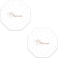 24x stuks Ramadan Mubarak thema bordjes wit/rose goud 18 cm - Suikerfeest/offerfeest decoraties