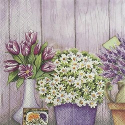 TiFlair - Servetten - 33 x 33 - Lunchservetten - Serie Lilac Flowers with Heart