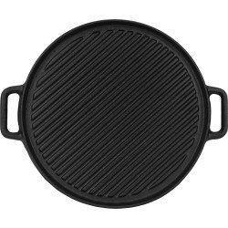 Krumble BBQ Grillplaat - BBQ Plaat - Bakplaat - Barbecuepan - Gietijzeren grillplaat - Grillpan - Grillplaten - Rond - Gietijzer - Rooster - Dubbelzijdig te gebruiken - Diameter 30 cm - Zwart