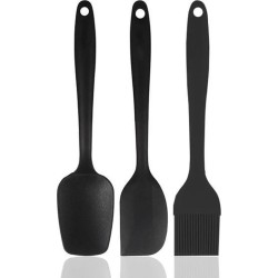 Spatel set - Siliconen - Lepel - Kwast - Spatel - Zwart - 22 cm-  Keukengerei - Hittebestendig