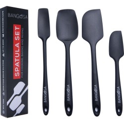 Spatel siliconen set van 4 - Pannenlikker - Bakspatel - Keukengerei - Hittebestendig - Spatula - Zwart