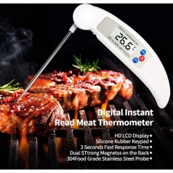 Bymouna - Digitaal BBQ Vlees Thermometer waterdicht - Meater keuken met Timer en Alarm - Voedselthermometer- Lcd-display Braadthermometer- Oventhermometer Huishoudthermometer-Wit