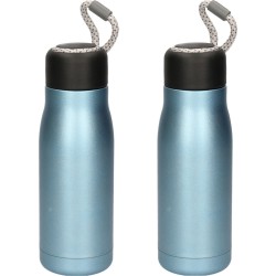 2x stuks RVS thermosflessen / isoleerflessen voor onderweg 420 ml blauw - Thermoflessen