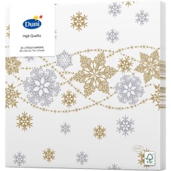 20x stuks diner/lunch servetten met gouden sneeuwvlokken 33 x 33 cm - Wegwerpservetten