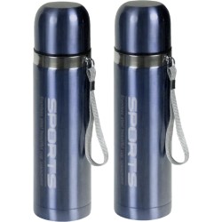 2x stuks metallic thermosflessen / isoleerflessen RVS voor onderweg lichtblauw 500 ml - RVS - thermosflessen / isoleerflessen