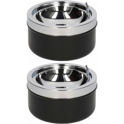 2x Klep/terras asbakken zwart 11 cm - Ronde tuin/terras asbak met klep 2 stuks
