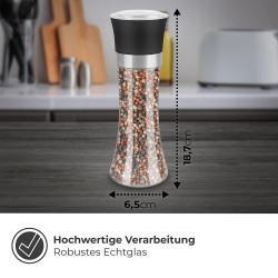 Thingles® Kruidenmolens Set van 2 met instelbare keramische molen voor alle kruiden. Edele zout- en pepermolen met instelbare maalgraad (Zwart, 19 cm)