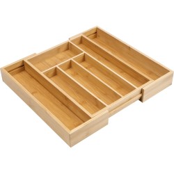 2x stuks uitschuifbare bamboe houten bestekbakken/besteklades 25-40 x 35 x 5 cm - bestekbakken/lades