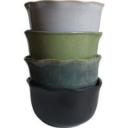 UNEVEN Ceramic Bowl Set van 4 stuks - reactief keramiek - (oven) schaaltje - kom - handgedraaid - steengoed - Ø13cm x 7cm - geschikt voor vaatwasser, oven en magnetron - borrel - tapas