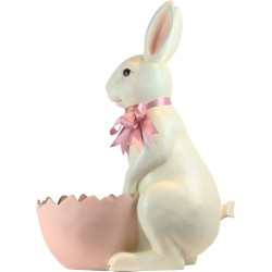 Viv! Home Luxuries Paasdecoratie - Schaal Paashaas met eierschaal - groot - wit roze - 70cm Resin / roze