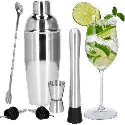 Springos Cocktail Set | 6-Delige Cocktail Shaker Set | Inclusief Cadeauverpakking | RVS | 750 ml | Zilverkleurig