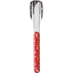 Akinod Campingbestek Bloemen 18 X 3,3 Cm Rvs Zilver/rood 3-delig