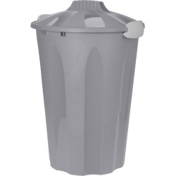 Kunststof wasmand met deksel rond grijs 40 liter  - Wasmanden/wasgoedmanden - Huishouden