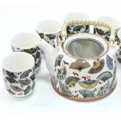 Kruidenthee Servies - Waaiers - Theepot met Metalen Zeef + 6 Kopjes