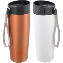 2x stuks RVS isoleer/warmhoudbekers wit en koper kleur 380 ml