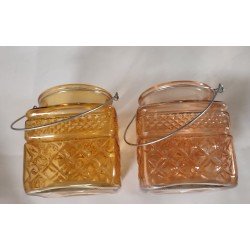hangbaar glazen theelichthouder 11x13 cm yellow ocre en coral pink set 2