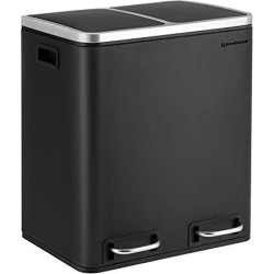 Hoppa! Afvalemmer voor de keuken, 2x15=30L, afvalscheiding, metalen afvalemmer, pedaalemmer met binnenbakken en handgrepen, afvalscheidingssysteem, 2 x 15 liter, softclose, luchtdicht, zwart