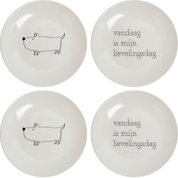 Bordenset 4 stuks Ø˜20 cm "Vandaag is mijn lievelingsdag" en "Hondje" - wit