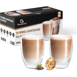 RoyalGoods® Dubbelwandige Glazen – Koffieglazen - Theeglazen – 250ML – 2 Stuks – Cappuccino Glazen - Latte Macchiato Glazen