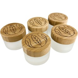 Hoogwaardige glazen potten met bamboedeksel, voor duurzame doe-het-zelf natuurlijke cosmetica, met geschenkverpakking, reishouder voor zalven en lotions, 50 ml, 5 stuks