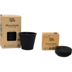 6x Plantenpotten + 6x Onderzetters - Rubber - Zwart Zwart - 12