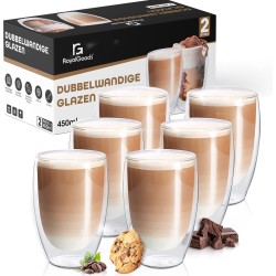 RoyalGoods® Dubbelwandige Glazen – Koffieglazen - Theeglazen – 450ML – 6 Stuks – Cappuccino Glazen - Latte Macchiato Glazen