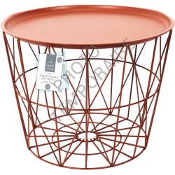 Metalen opbergmand D50cm kleur Terracotta met deksel 40 x 52.5 x 52.5