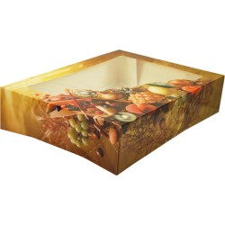 Cateringdoos, Fruit, Karton en kunststof, 220x260x75mm, met venster, geel/Bruin