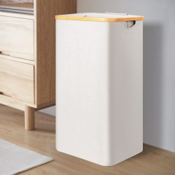 Wasmand met deksel, 100 liter, wasmand kan worden opgevouwen, kan worden opgevouwen (beige)