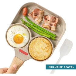 Vitasa Pannenkoekenpan Inductie - Pancake Pan - Eierpan - Omeletpan - Omeletmaker - Pancake Maker - Anti-aanbaklaag - Alle warmtebronnen - 3 vakken - Inclusief Spatel