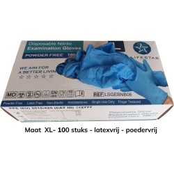 Handschoenen blauw nitrile - maat XL - 100 stuks - latexvrij - poedervrij