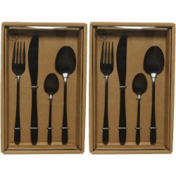 2x stuks besteksets/bestek set 16-delig zwart voor 4 personen - Tafelbestek voor ontbijt lunch en diner