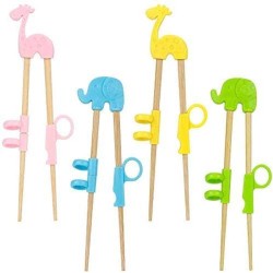 EetStokjes - Zinaps Training Chopstick voor kinderen Houten, 4 paar Diertraining Chopsticks Helper, herbruikbare training Kid Chopstick met transparante opbergdoos voor kinderen Beginners, peuters rechts of linkerhand (WK 02129)