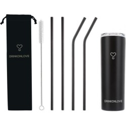 DRINKONLOVE - TEAM LEADER BLACK + COMFY BLACK - Drinkbeker met rietjes - RVS - Zwart Zilver - 12 uur koud - 6 uur warm - 600ML - 20,5 cm hoog