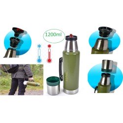 Professional®  Classic Thermosfles  Bottle 1200ML - RVS Thermosfles - Isoleerfles  - Dubbelwandig met vacuümtechnologie  drinkfles  - BPA Vrij - Hammertone Green/Groen