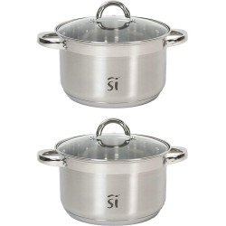 2x stuks luxe Rvs kookpannen/pannen Loa met glazen deksel 21 cm 6,3 liter - Kookpannen/aardappelpannen - Koken - Keukengerei