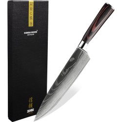 Shinrai Japan - Japans Koksmes 20 cm - Koksmes - Damascus Mes - Damascus Print - Met Luxe Geschenkdoos