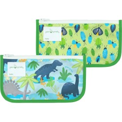 green sprouts® - Herbruikbare snackzakjes (2 stuks) - Aqua Dino Jungle & Groen Insecten