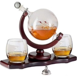 JMT-one - Whiskey decanteer set - Whisky karaf - cadeauset - Inclusief 2 glazen - Whiskey wereldbol - Whiskey decanter - Whiskey set - Whiskey glazen - 900 ML