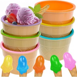 6 stuks ijscoupe met lepels, dessertschalen, geschenken, ijsbekerset, voor kinderen, schattige kleurrijke ijsschalen voor kinderen, voor familie, camping, kerstfeest