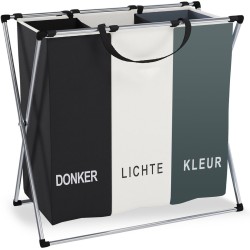 Wasmand 3 Vakken 90L - Opvouwbare Wassorteerder met NL opdruk - Aluminium Frame -